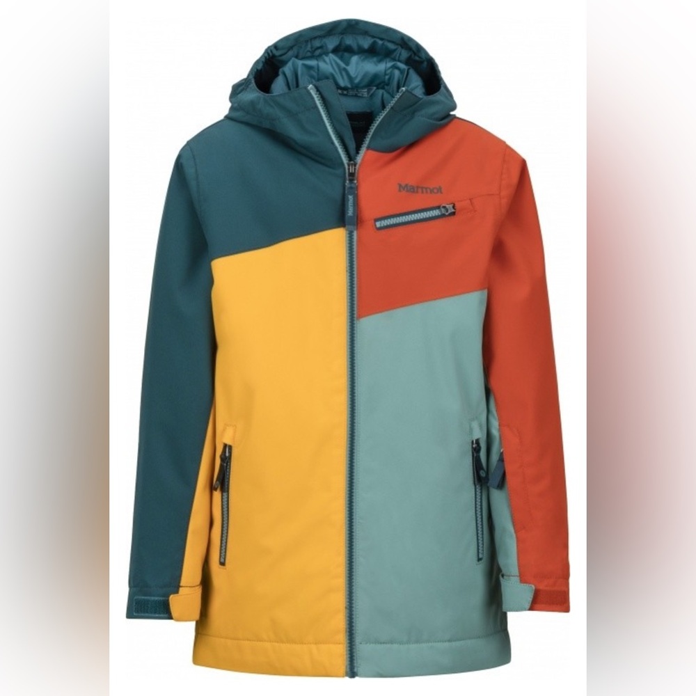 Marmot Green and Yellow Raincoat Asymmetrical Design
